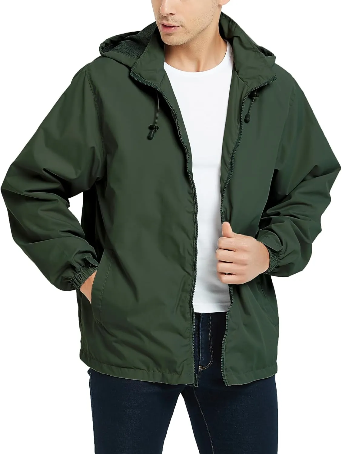 Mywu Mens Windbreaker Jackets Lightweight Rain Jacket Waterproof Raincoat with Hood Outdoor Running Hiking Cycling