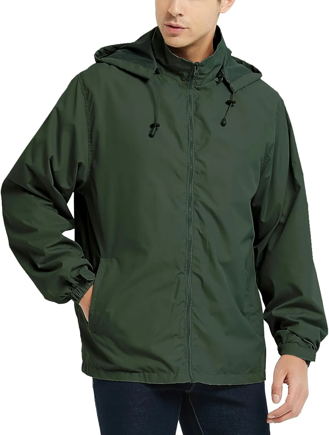 Mywu Mens Windbreaker Jackets Lightweight Rain Jacket Waterproof Raincoat with Hood Outdoor Running Hiking Cycling