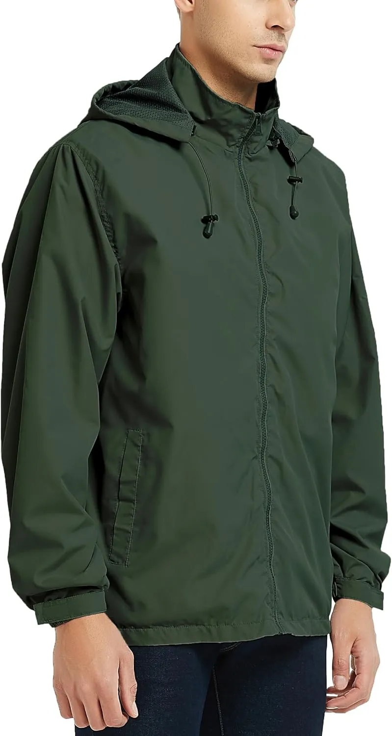 Mywu Mens Windbreaker Jackets Lightweight Rain Jacket Waterproof Raincoat with Hood Outdoor Running Hiking Cycling