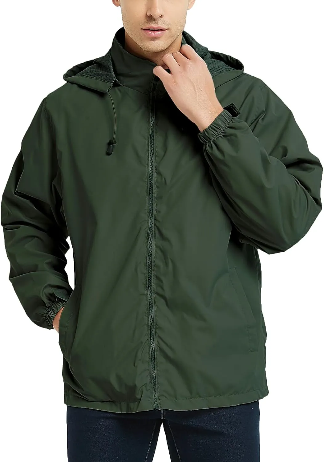 Mywu Mens Windbreaker Jackets Lightweight Rain Jacket Waterproof Raincoat with Hood Outdoor Running Hiking Cycling