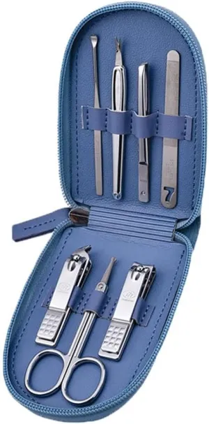 Nail Clippers Kit 7 Piece Set of Nail Clippers Set Nail Clippers Pedicure Kit Nail File Nail Clippers Manicure Beauty Kit with Portable Blue PU Leather Case Pedicure Tools for Feet
