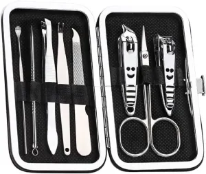 Nail Clippers Manicure Set,Travel Mini Nail Set Nail Clippers 8Pcs Stainless Steel Nail Clippers Scissors Suit Set Kits Manicure Stainless Steel Black Portable Travel Beauty kit (Color : Pink, Size :