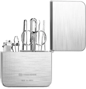 Nail Clippers Set 7 Pieces Manual Set, Nail Clipper Kit, Carbon Steel Nail Clipper Tools Portable Travel Grooming Kit, Nail Care Tools with Metal Case (Color : Silver)