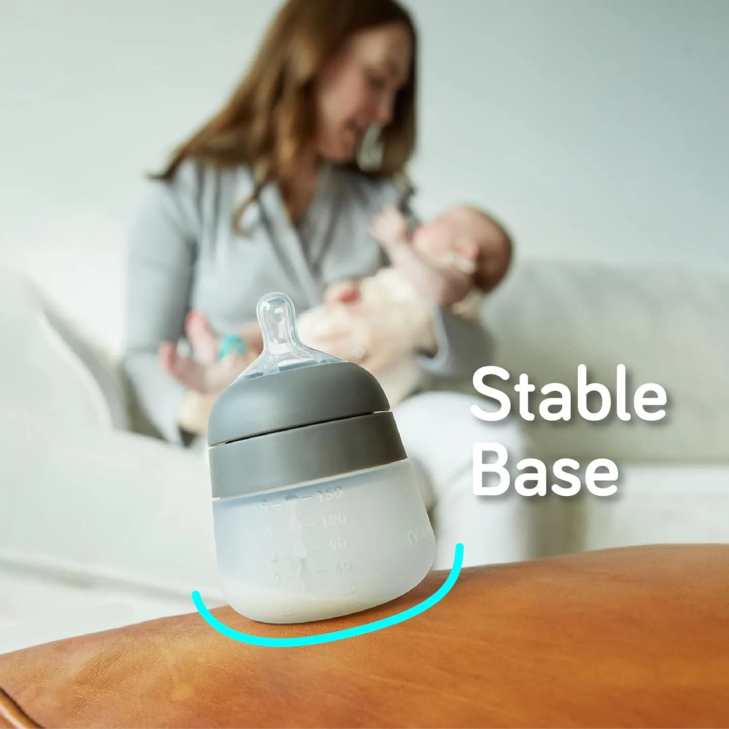 Nanobébé Flexy Silicone Baby Bottle, Anti-Colic, Natural Feel, Non-Collapsing Nipple, Non-Tip Stable Base, Easy to Clean 3-Pack, Gray, 5 oz