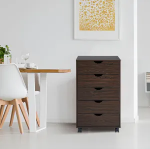 Naomi Home Taylor 5 Drawer Chest, Wood Storage Dresser Cabinet with Wheels, Craft Storage Organization, Makeup Drawer Unit for Closet, Bedroom, Office File Cabinet 180 lbs Total Capacity - Espresso