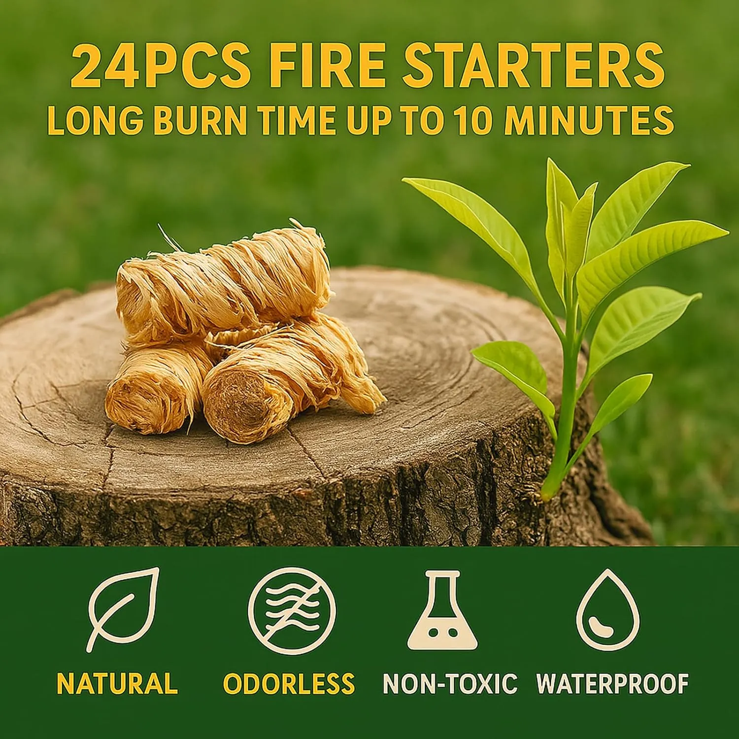 Natural Fire Starter for Fireplaces: Quick Premium Tumbleweed Fire Starters - Waterproof Firestarters for Outdoor Firepit Campfires Wood Stove BBQ Grills Smoker - 24 pcs