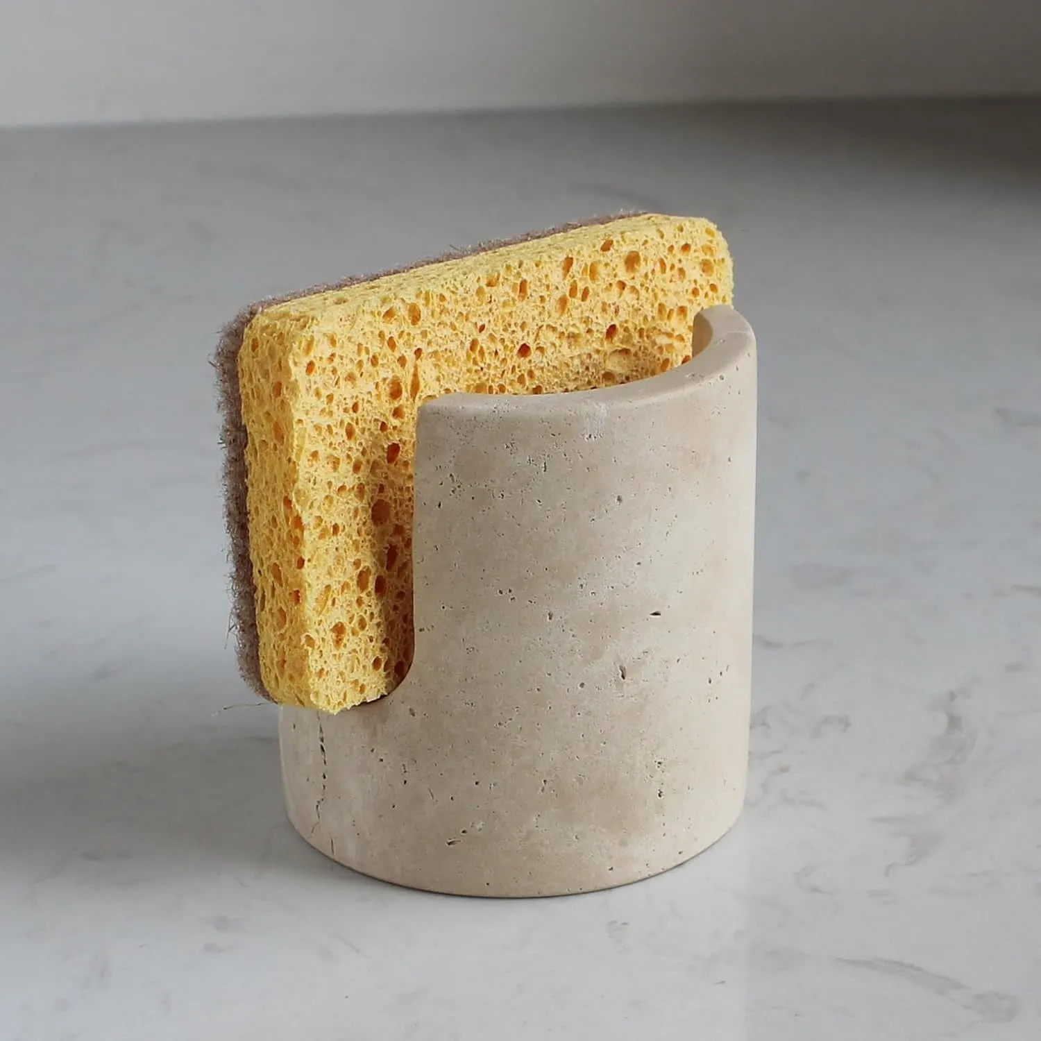 Natural Travertine Sponge Holder for Kitchen Sink, Drying Rack, Compact Sink Caddy Organizer