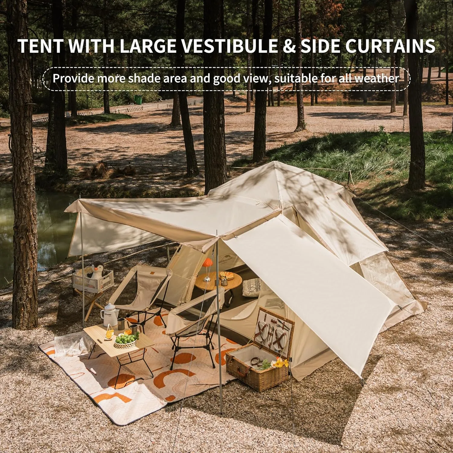 Naturehike Ango Camping Tent,3 Person 4 Person Instant Cabin Tent,Easy Setup Pop up Tents for Camping,3-4 People Family Camp Tent