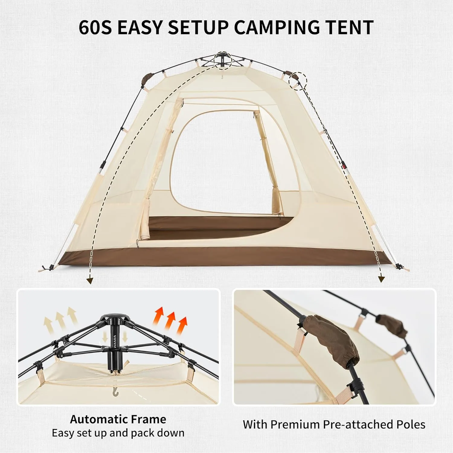 Naturehike Ango Camping Tent,3 Person 4 Person Instant Cabin Tent,Easy Setup Pop up Tents for Camping,3-4 People Family Camp Tent
