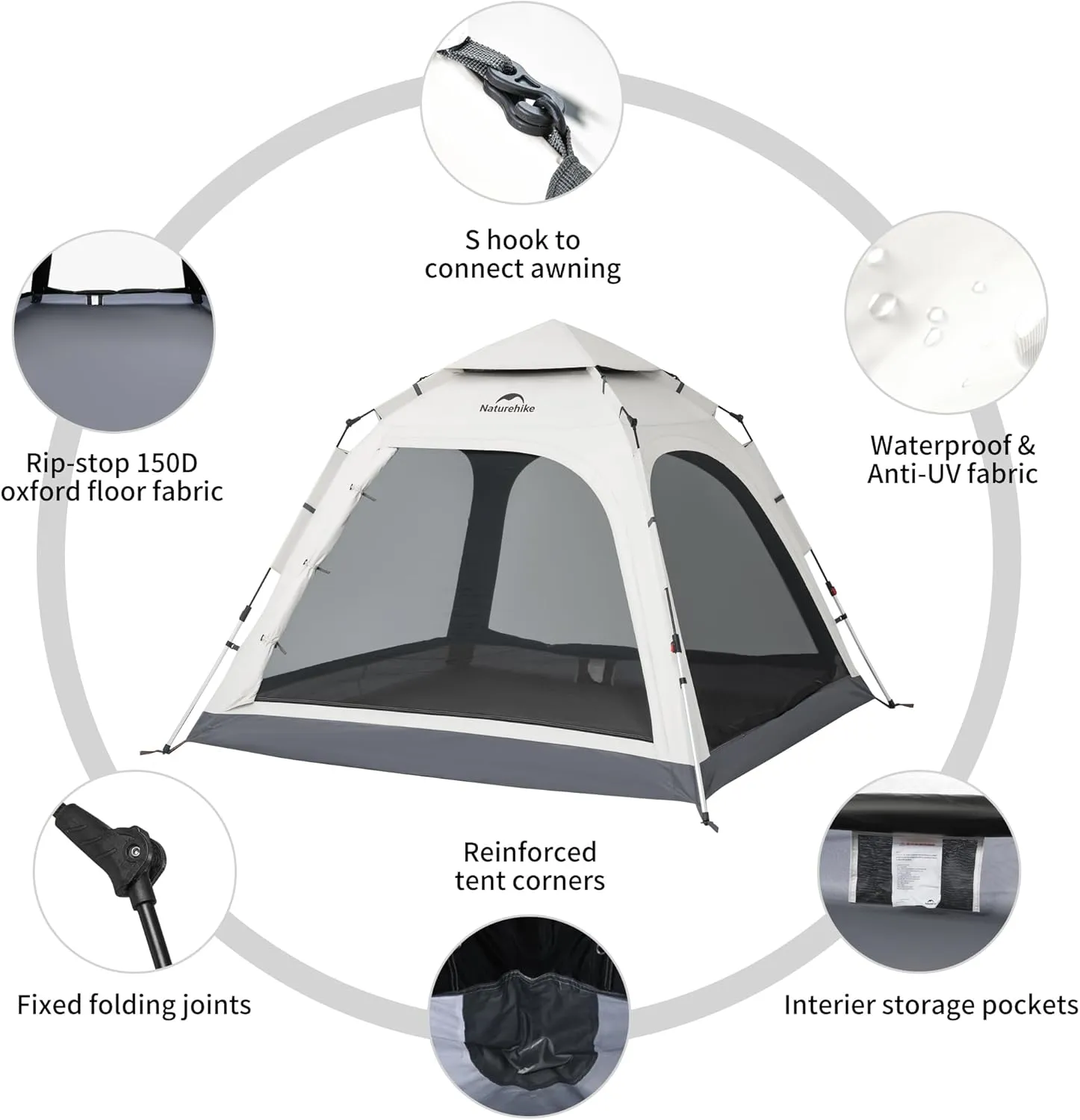 Naturehike Upgraded Ango 3-4 Person Blackout Tent,Instant Pop up Tents for Camping, Waterproof Anti-UV Camping Tent
