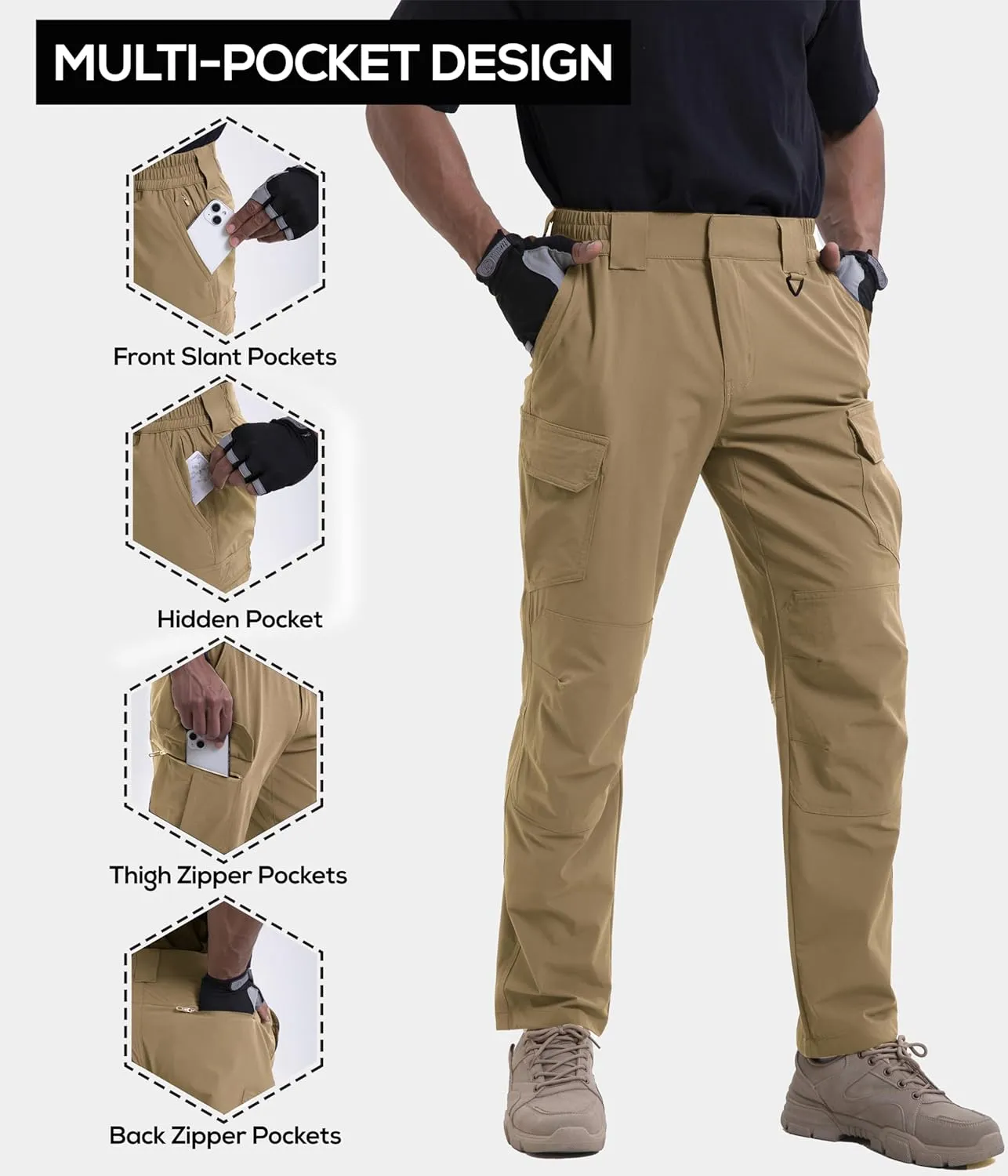 NATUVENIX Lightweight Mens Hiking Pants Quick Dry Travel Pants for Men Water Resistant Work Pants Men with Pockets Outdoor