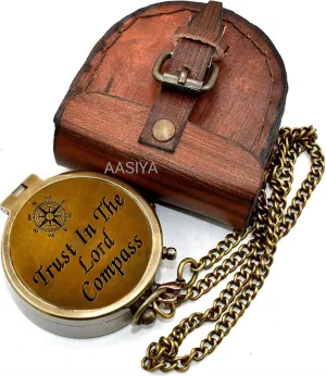 Nautical Star Trust in The Lord Engraved Antique Compass with Leather Case Hiking Compass Camping Compass Best Graduation Day Gift Birthday Gift Aniversary Gift Christmas Day Gift Valentine Day Gift