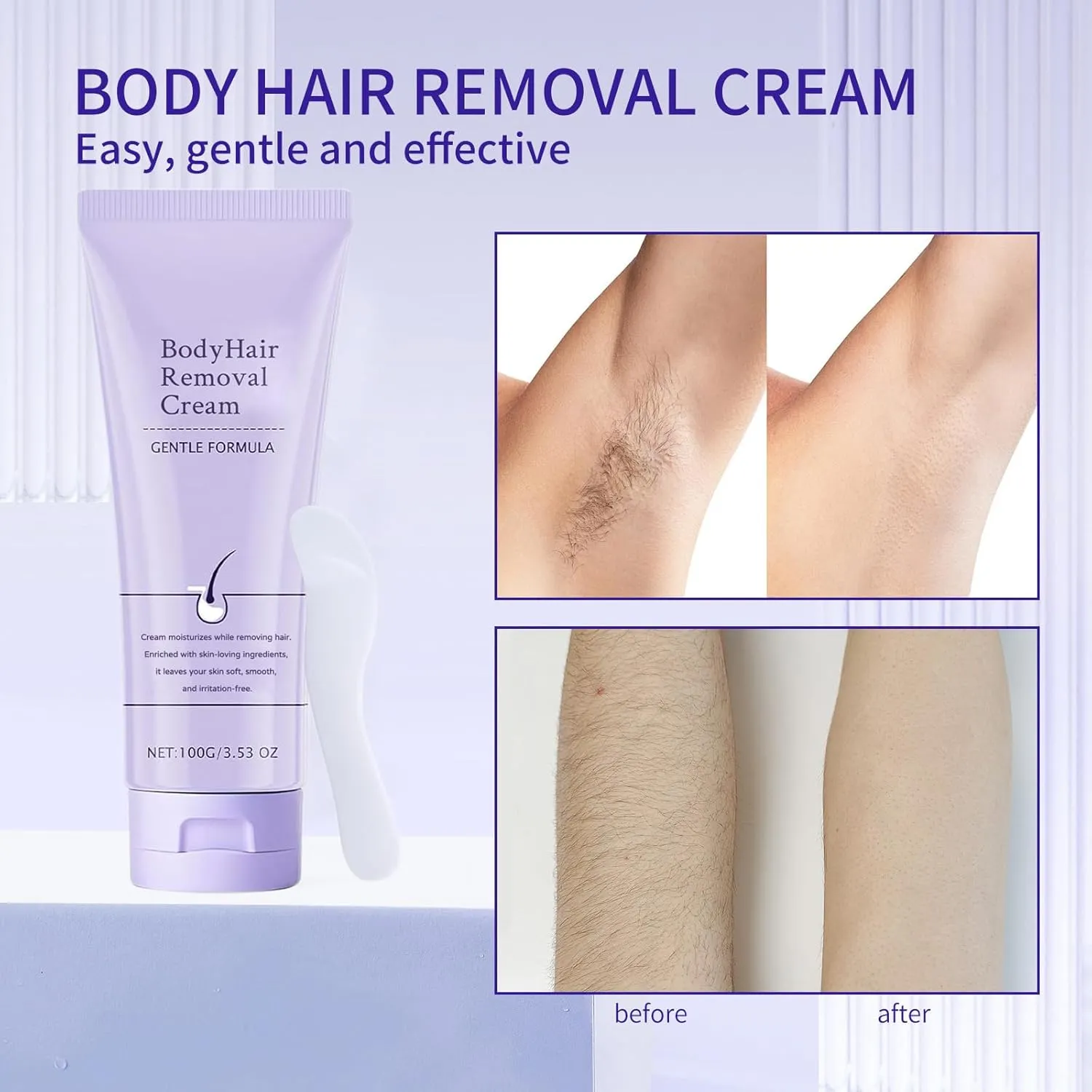 New Body Hair Removal Cream With Spatula Applicator, Advanced Facial hair Removal for Women, Body Hair Removal Cream for Sensitive Skin, With Scraper, Gentle Formula, Safe for Sensit (1 Bottle)