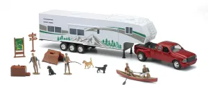 NewRay Toys Die Cast Pick Up Truck with Camper Trailer and Accessories