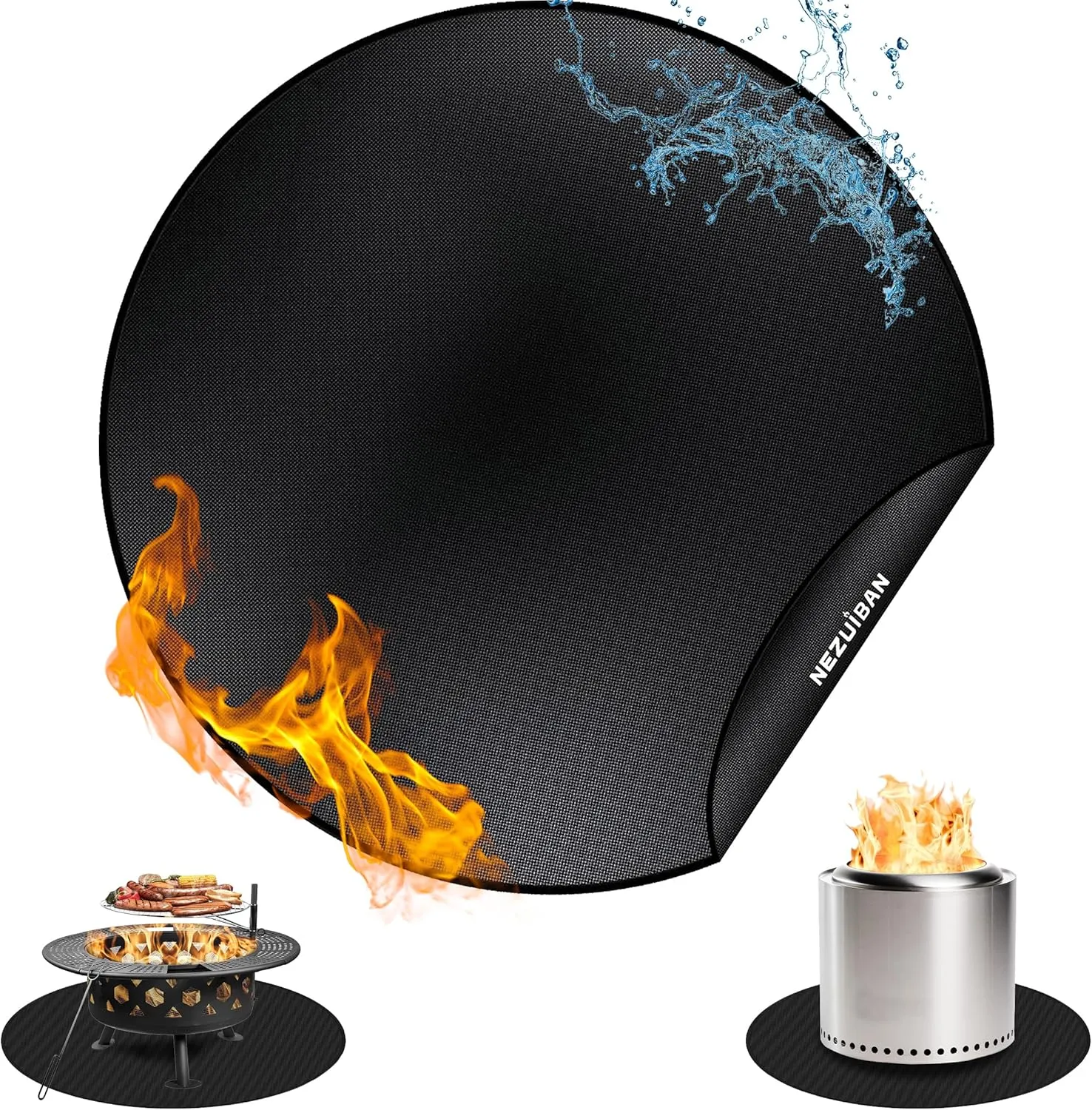 NEZUIBAN 36'' Fire Pit Mat for Solo Stove Bonfire, Round Fireproof Under Grill Mat for Deck,Patio,Grass