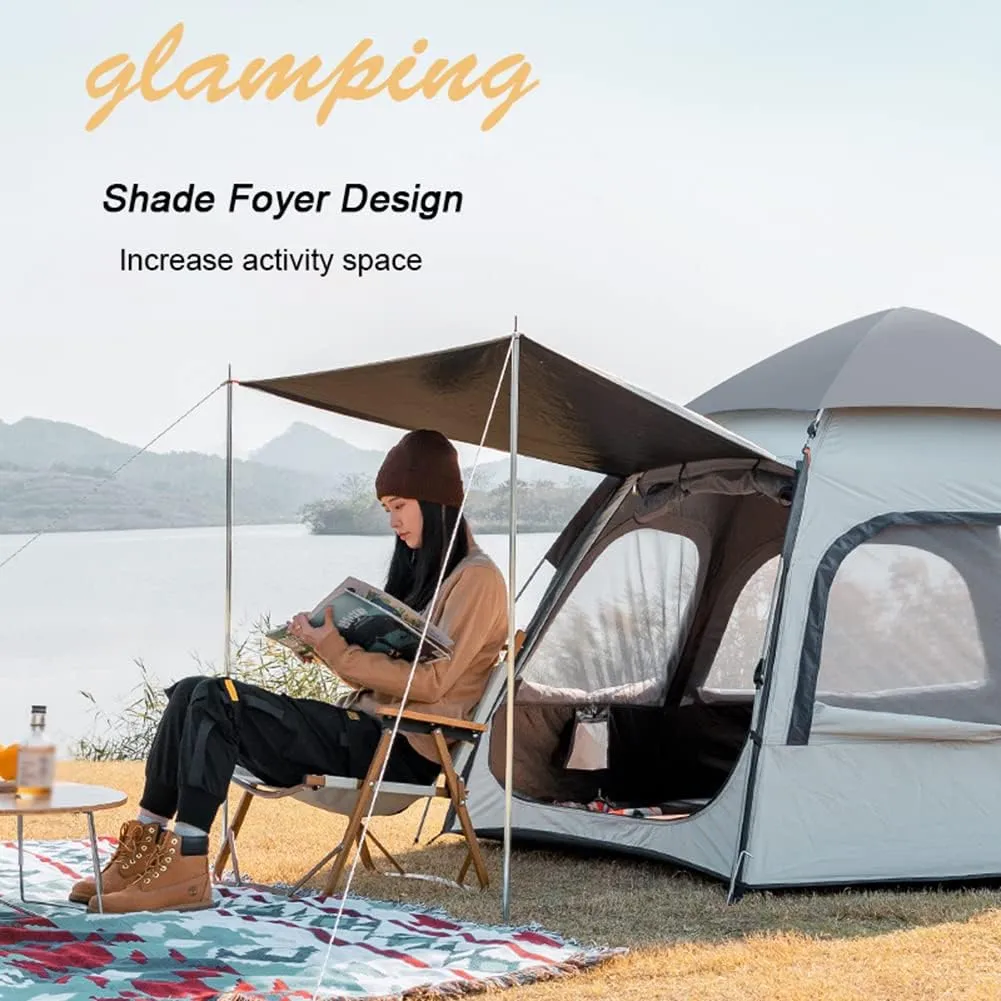 NIEH 3-4 Person Waterproof Pop Up Tent with Top, 60 Seconds Set Up Family Camping Tent Double Layer for Hiking Hunting - 2 Door and 4 Windows