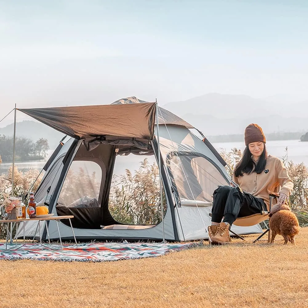 NIEH 3-4 Person Waterproof Pop Up Tent with Top, 60 Seconds Set Up Family Camping Tent Double Layer for Hiking Hunting - 2 Door and 4 Windows