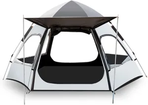 NIEH 3-4 Person Waterproof Pop Up Tent with Top, 60 Seconds Set Up Family Camping Tent Double Layer for Hiking Hunting - 2 Door and 4 Windows