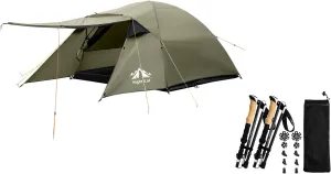 Night Cat Camping Tent with Collapsible Trekking Pole Family Backpacking Tent with Porch with Double Layers Waterproof