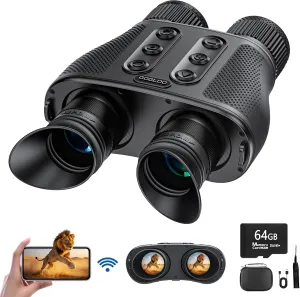 Night Vision Goggles - 4K WiFi Night Vision Binoculars for Adults, Infrared Scope with Camera, App Control，6000mAh Battery and 64GB Card, 8X Digital Zoom for Hunting, Camping, Security, Travel