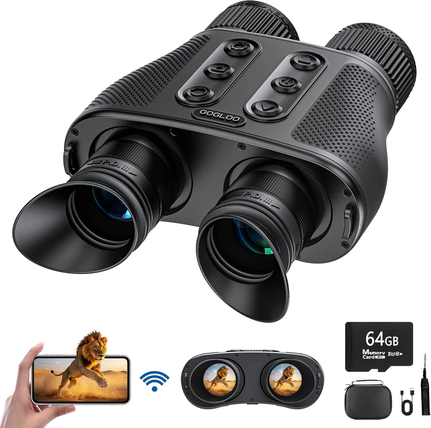 Night Vision Goggles - 4K WiFi Night Vision Binoculars for Adults, Infrared Scope with Camera, App Control，6000mAh Battery and 64GB Card, 8X Digital Zoom for Hunting, Camping, Security, Travel