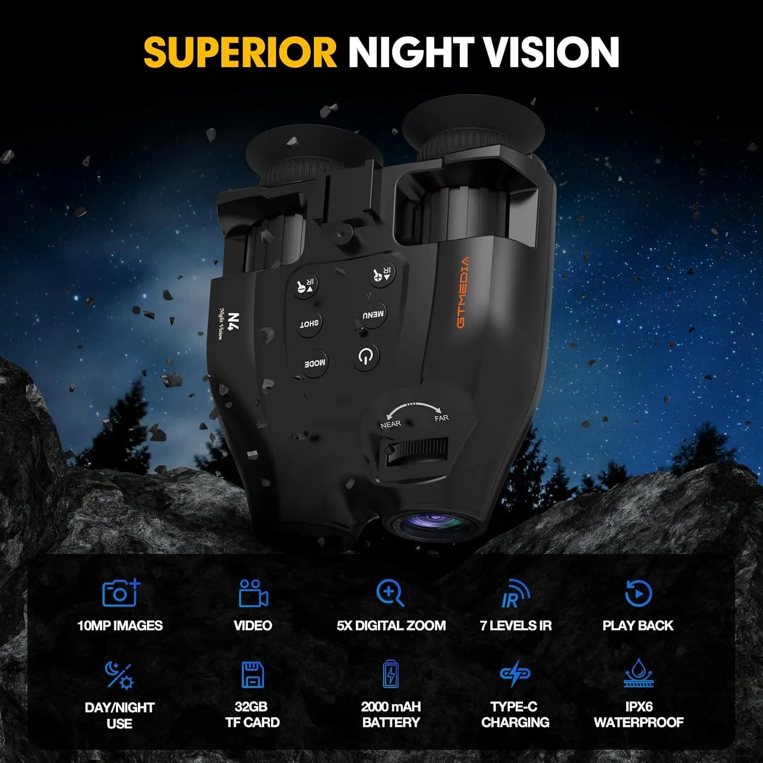 Night Vision Goggles, Head-Mounted Digital Infrared Night Vision Binoculars for Adults, 5X Digital Zoom, HD Large Screen Binoculars Perfect for Hunting Outdoor Observation with 32GB TF Card