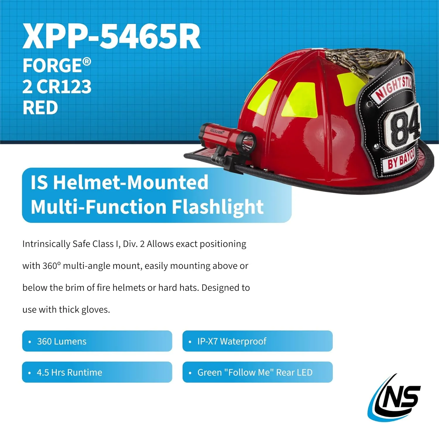 Nightstick XPP-5465R Forge™ Intrinsically Safe Helmet-Mounted Multi-Function Flashlight, Red