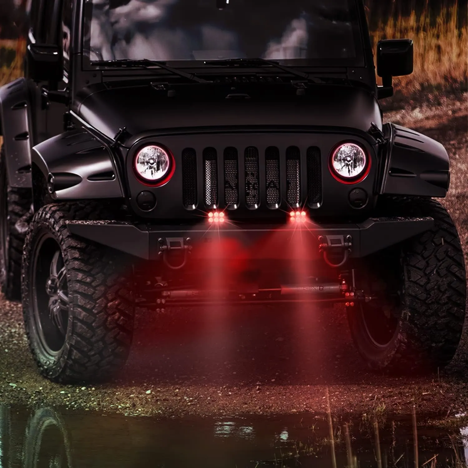 Nilight 4 inch Red LED Light Pod Spot Driving Fog Light 2PCS 18W Off Road Fishing Hunting Emergency Safety Signal Deck Trailer Hunting Lighting for UTV Pick-up Van Boat Tractor