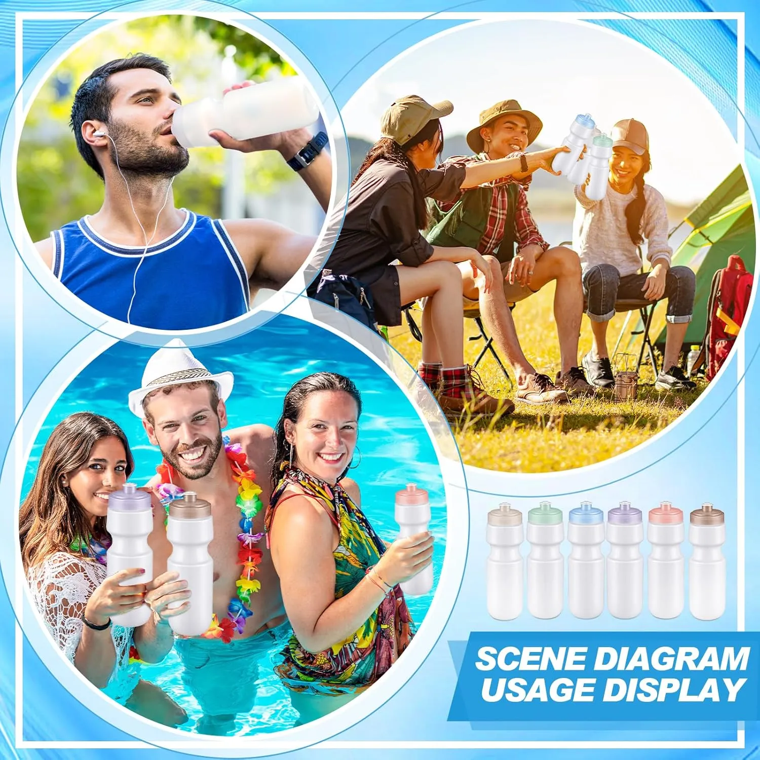 Nitial 24 Pcs Sports Water Bottles Bulk 22 oz Squeeze Reusable Sports Water Bottles Blank Plastic Water Bottles with Pull Top Cap for Adults Sports Fitness Bike, Dishwasher Safe