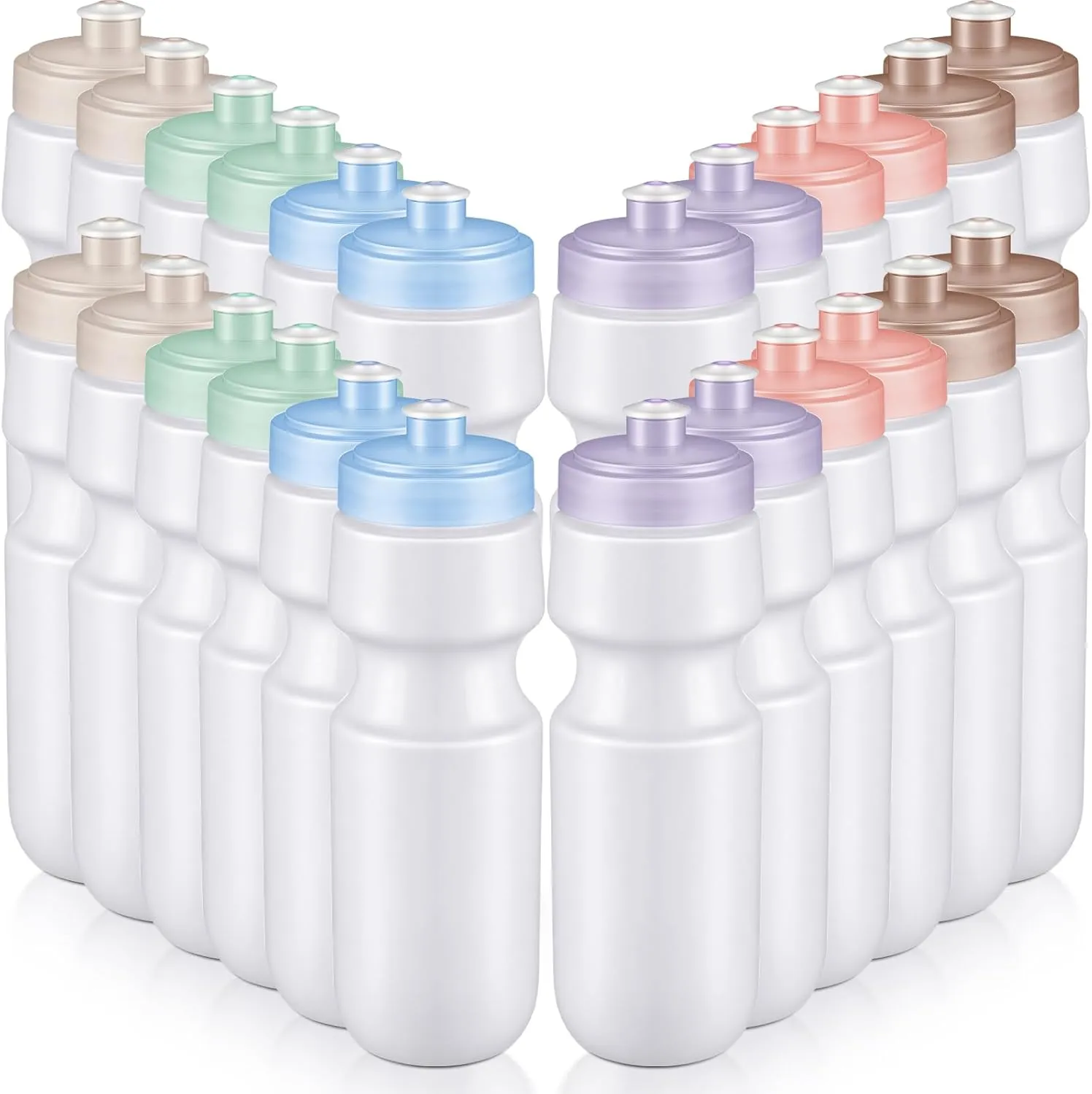 Nitial 24 Pcs Sports Water Bottles Bulk 22 oz Squeeze Reusable Sports Water Bottles Blank Plastic Water Bottles with Pull Top Cap for Adults Sports Fitness Bike, Dishwasher Safe