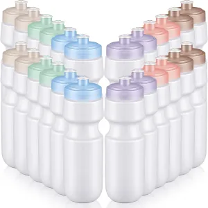 Nitial 24 Pcs Sports Water Bottles Bulk 22 oz Squeeze Reusable Sports Water Bottles Blank Plastic Water Bottles with Pull Top Cap for Adults Sports Fitness Bike, Dishwasher Safe