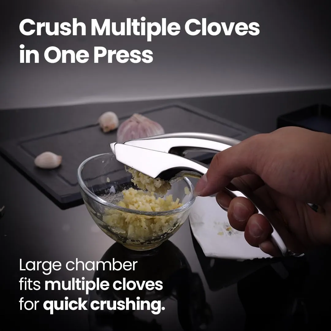 No Peeling Required Garlic Press Stainless Steel with Detachable Handle for Fine Mincing-Premium Garlic Mincer Tool, Rust-Proof, Easy to Clean, Dishwasher Safe Garlic Crusher with Lifetime Replacement