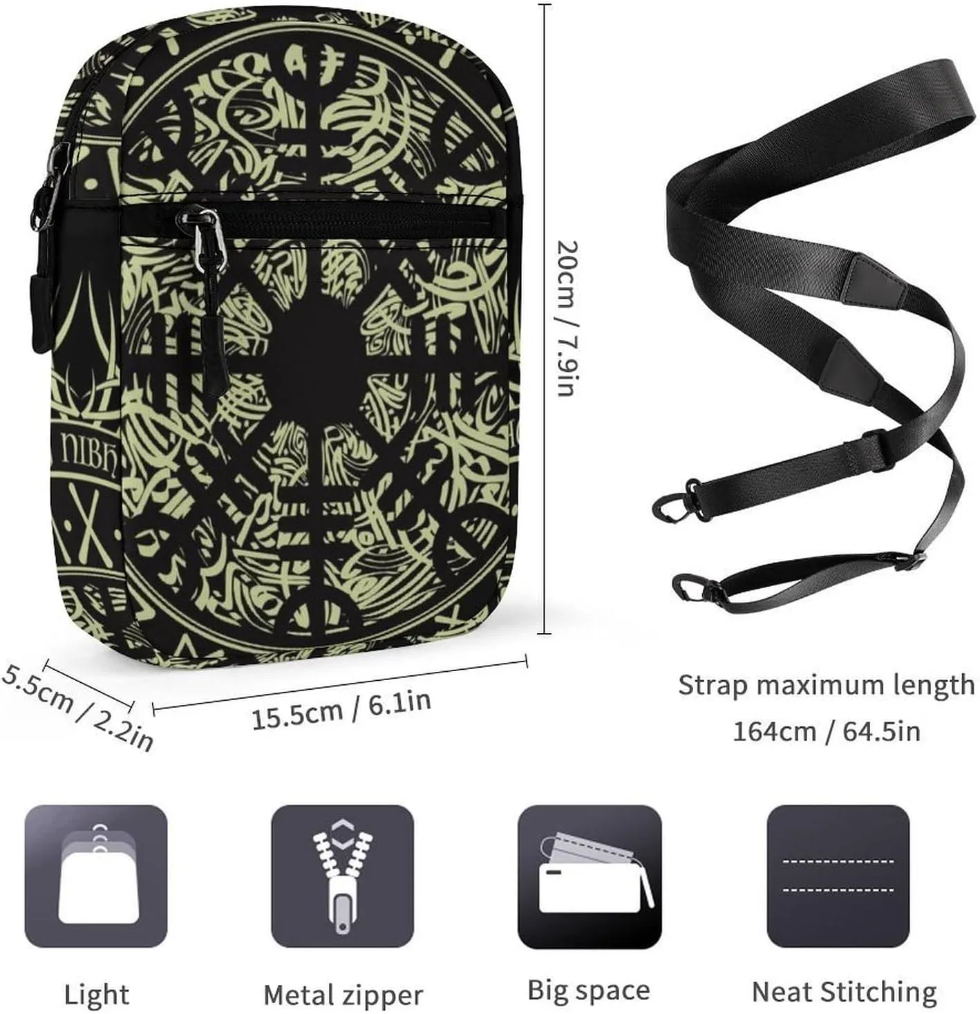Nordic Rune Compass Crossbody Bag Small Shoulder Bag Waterproof, Lightweight And Convenient