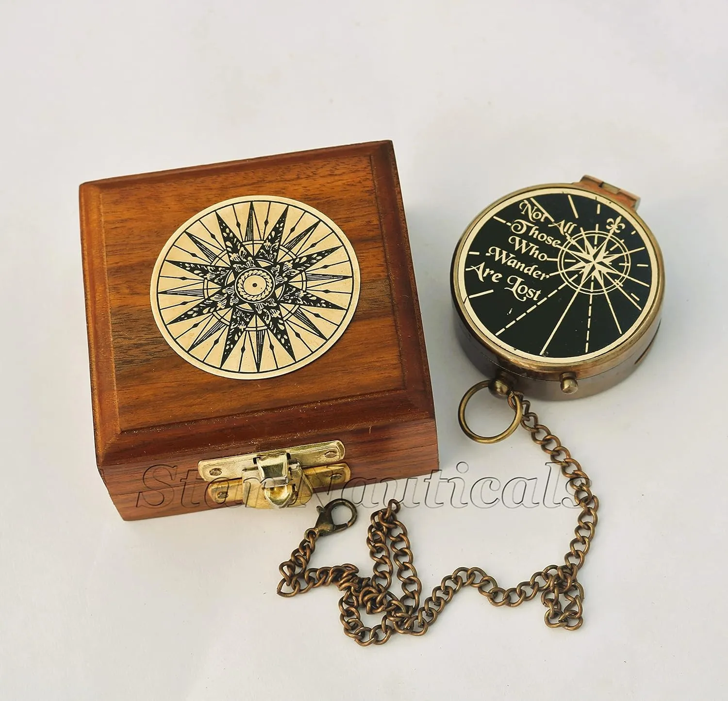 NOT All Those Antique Compass for Hiking and Survival- Waterproof Brass Nautical Pocket Compass with Leather,Case & Chain for Camping Hunting Climbing Exploring Geology Outdoor Activities (142)