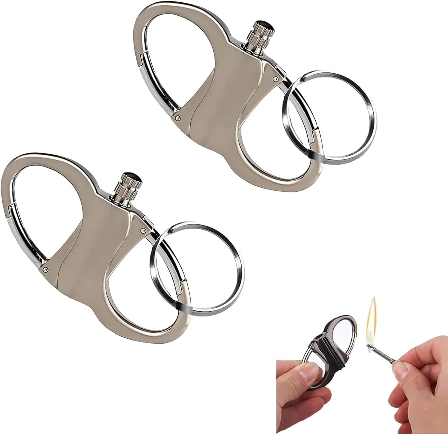 Novelty Keychain Lighter, Windproof Waterproof Mini Metal Match Lighter, for Camping Hiking Adventures(Silver)