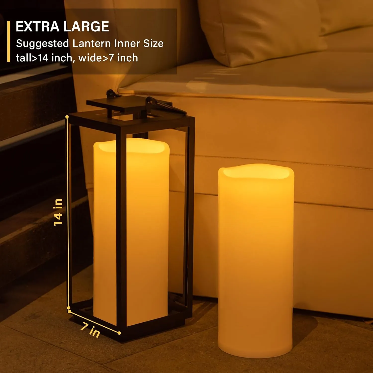 NURADA Large Outdoor Flameless Candles 12" x 5" - Waterproof LED Pillar Flickering Candle Battery Operated with Timer Remote Control for Patio Porch Lanterns Decor - Long Lasting Set of 2