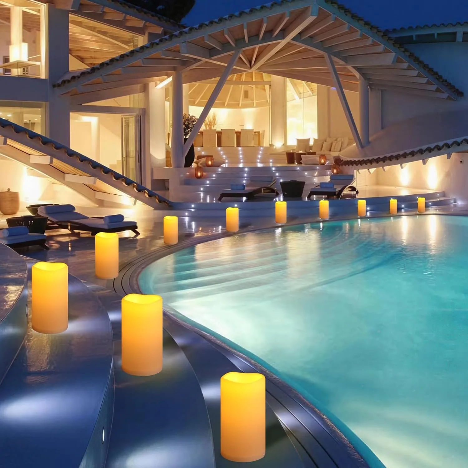 NURADA Large Outdoor Flameless Candles 12" x 5" - Waterproof LED Pillar Flickering Candle Battery Operated with Timer Remote Control for Patio Porch Lanterns Decor - Long Lasting Set of 2
