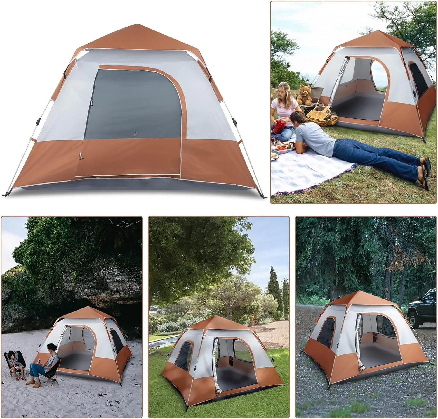 Ochine 4 Person Easy Pop Up Tent Waterproof Automatic Setup Instant Family Tents Camping Dome Tent Pop-Up Camping Tent Portable Instant Tent Automatic Tent for Camping Hiking Traveling Mountaineering