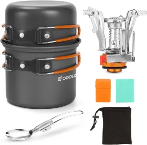 Odoland Bundle - 2 Items 6pcs Camping Cookware Mess Kit and 10pcs Camping Cookware