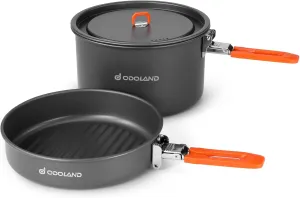 Odoland Camping Cookware Mess Kit, Non-Stick Lightweight Camping Pot and Fry Pan Set with Mesh Bag for Backpacking, Outdoor Cooking and Picnic