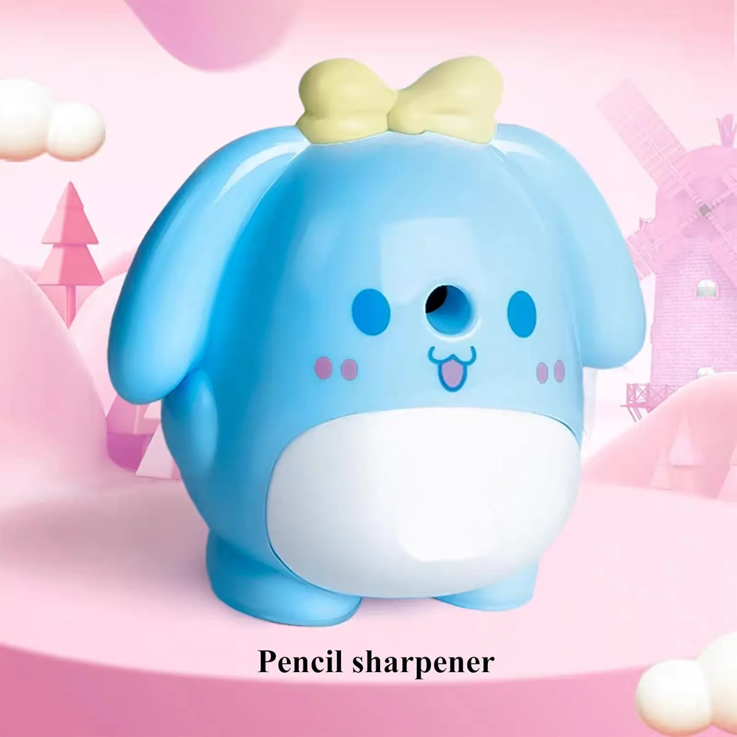 Office Personal Pencil Sharpener - Blue Puppy Shape, Manual, Heavy-Duty Helical Blade for Fast Sharpening, Portable for Office and Home