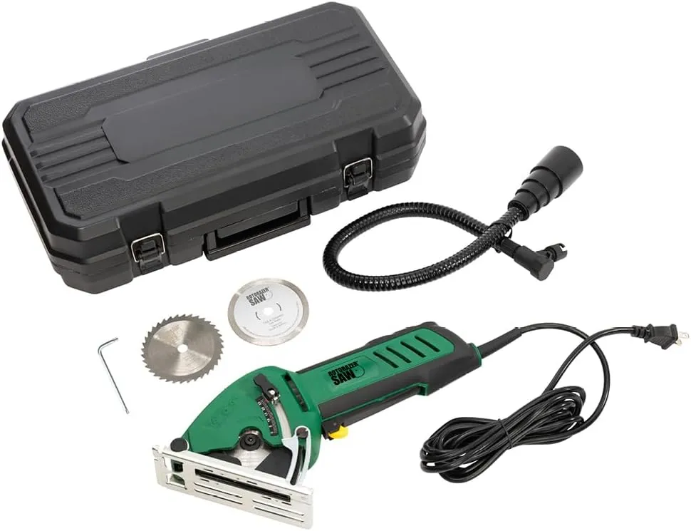 Official ROTORAZER Compact Circular Saw Set for DIY Projects - Cut Drywall, Tile, Grout, Metal, Pipes, PVC, Plastic, Copper, and Carpet w/Blades, Dust Collector & Case - AS SEEN ON TV (Green)