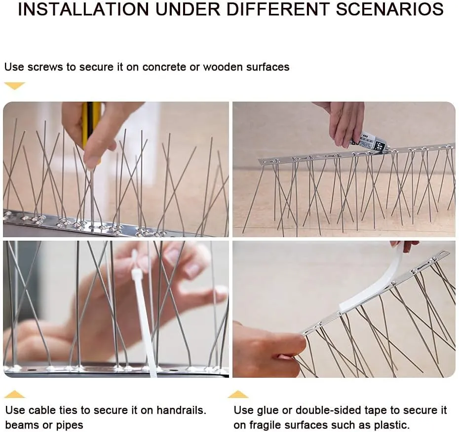 OFFO Bird Spikes with Stainless Steel Base, Durable Bird Spikes Arrow Pigeon Spikes Fence Kit for Keeping Small Bird, Crows and Woodpeckers Away, Covers 10.2 Feet(3.1m)