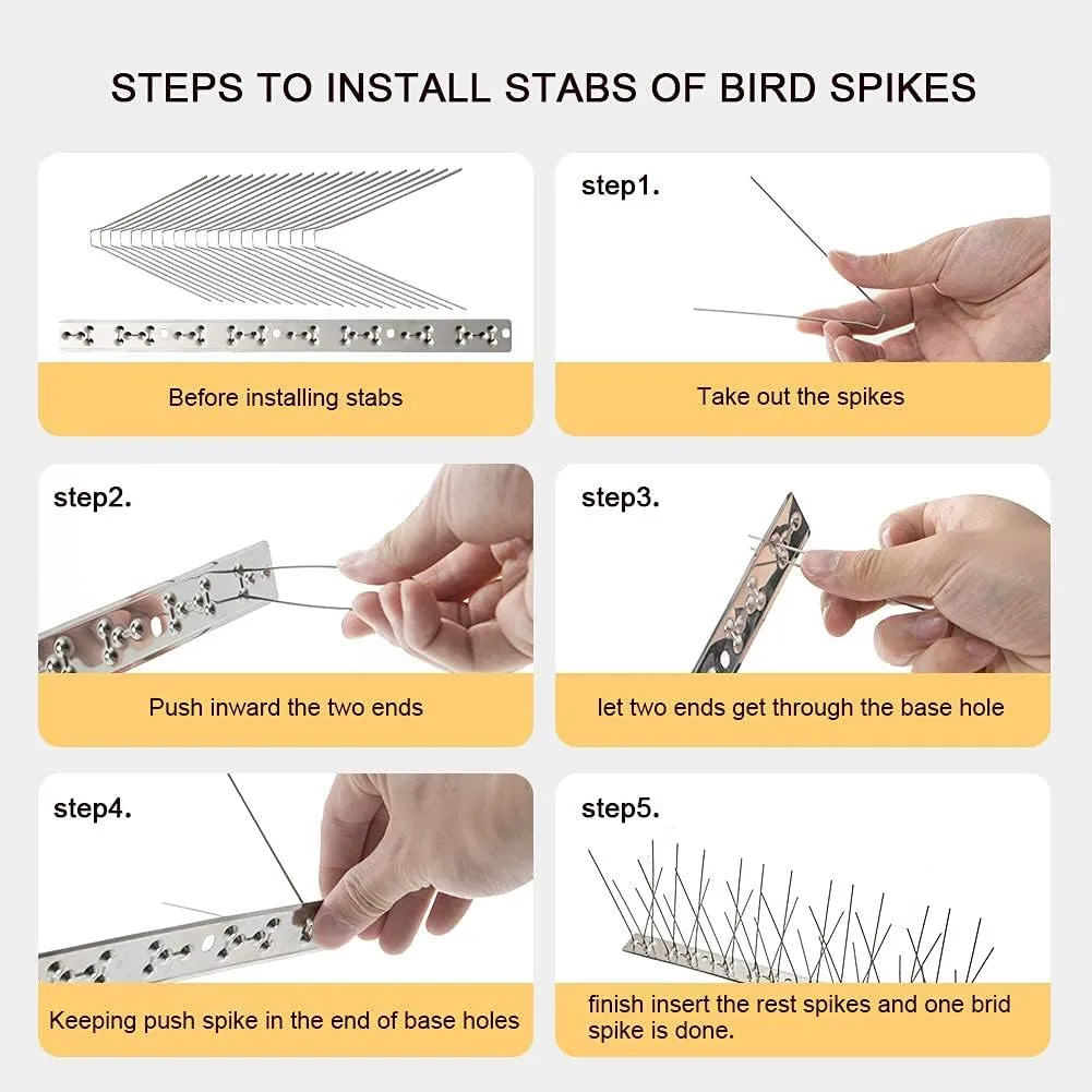 OFFO Bird Spikes with Stainless Steel Base, Durable Bird Spikes Arrow Pigeon Spikes Fence Kit for Keeping Small Bird, Crows and Woodpeckers Away, Covers 10.2 Feet(3.1m)