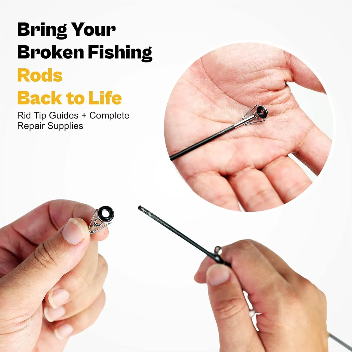 OJYDOIIIY Fishing Rod Tip Repair Kit with Glue,Complete Supplies for Fishing Pole Tip Replacement with Rod Epoxy,Top Eyelets and Wrapping Thread