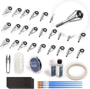 OJYDOIIIY Fishing Rod Tip Repair Kit with Glue,Complete Supplies for Fishing Pole Tip Replacement with Rod Epoxy,Top Eyelets and Wrapping Thread