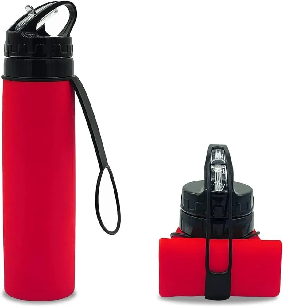 Olympians Premium Collapsible Silicone Water Bottle 20 oz, Leak-Proof & BPA-Free, Foldable Travel Bottles for Gym, Crossfit, Hiking, Travel, Sports (Red)