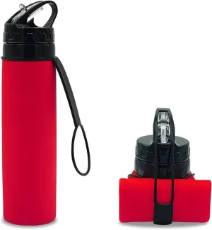 Olympians Premium Collapsible Silicone Water Bottle 20 oz, Leak-Proof & BPA-Free, Foldable Travel Bottles for Gym, Crossfit, Hiking, Travel, Sports (Red)