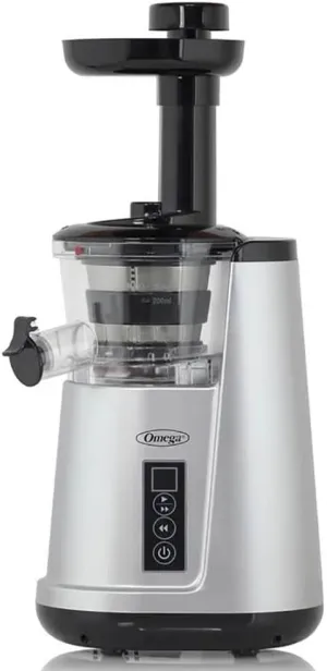 Omega Juicer Cold Press 365 Vertical 65 RPM Slow Masticating Compact Extractor for Fruits and Vegetables with 3 Stage Auger & BPA-Free Container, 150-Watts, Silver