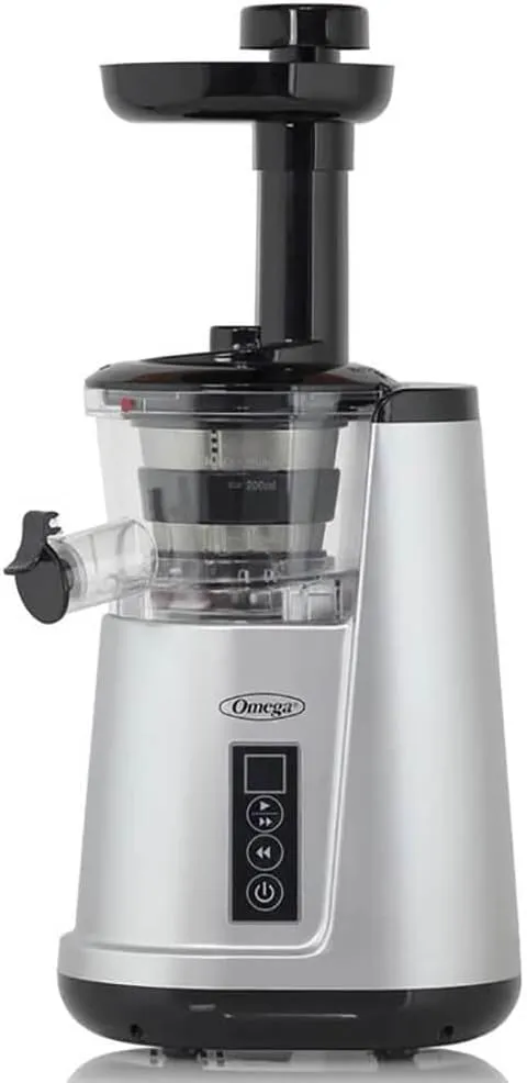 Omega Juicer Cold Press 365 Vertical 65 RPM Slow Masticating Compact Extractor for Fruits and Vegetables with 3 Stage Auger & BPA-Free Container, 150-Watts, Silver